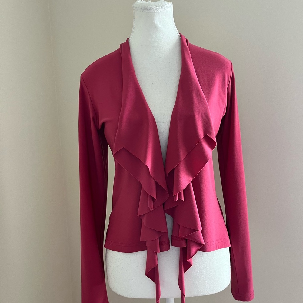 Sympli Raspberry Open-Front Ruffle Cardigan - Picture 5 of 9